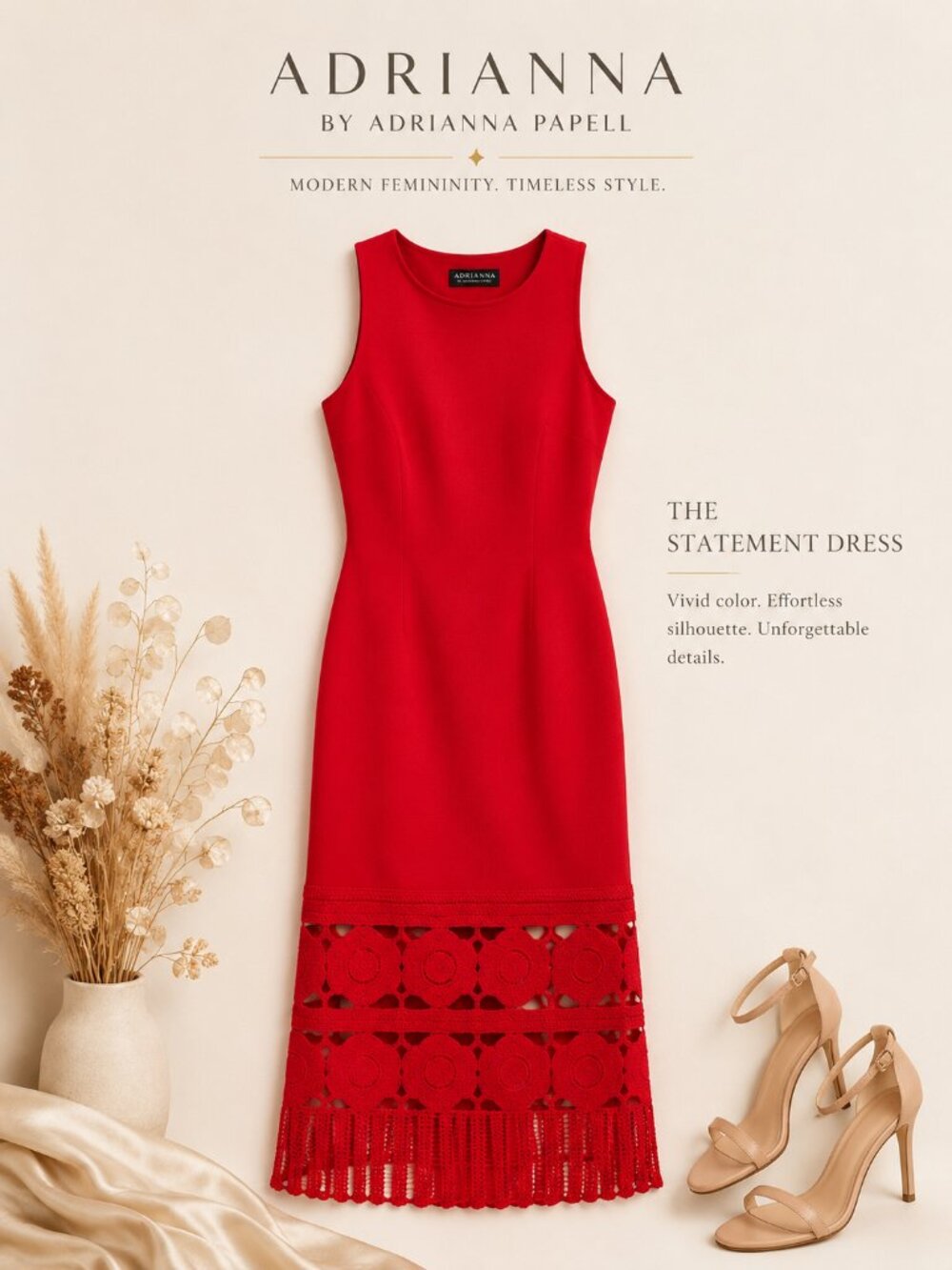 Adrianna Brick Red Knit Crochet Sleeveless Midi Dress NWT Cocktail Parties Dates